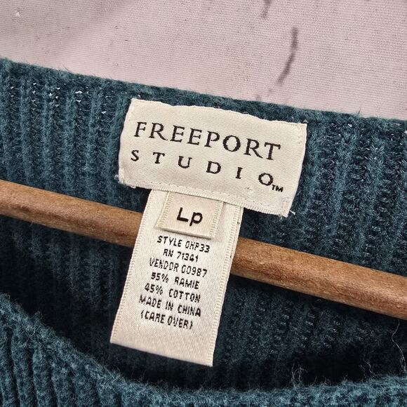 Vintage Sweater Womens Large 90s Green Crop Cotton Ramie Forest Dark - Picture 3 of 10